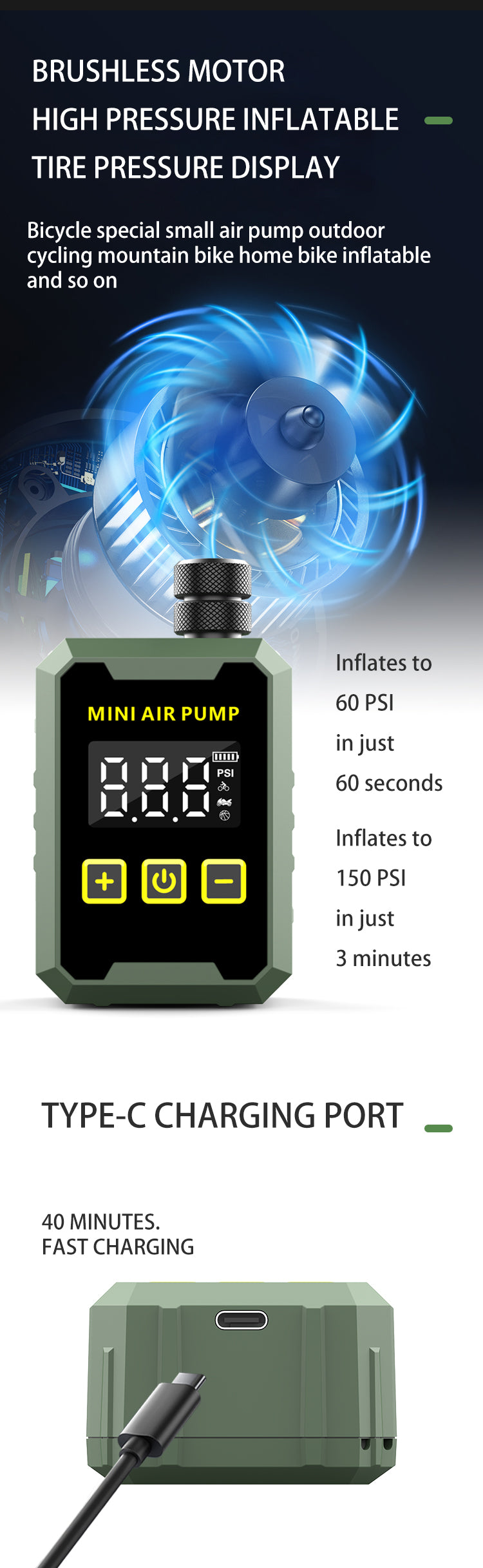 150PSI Mini Electric Bike Pump