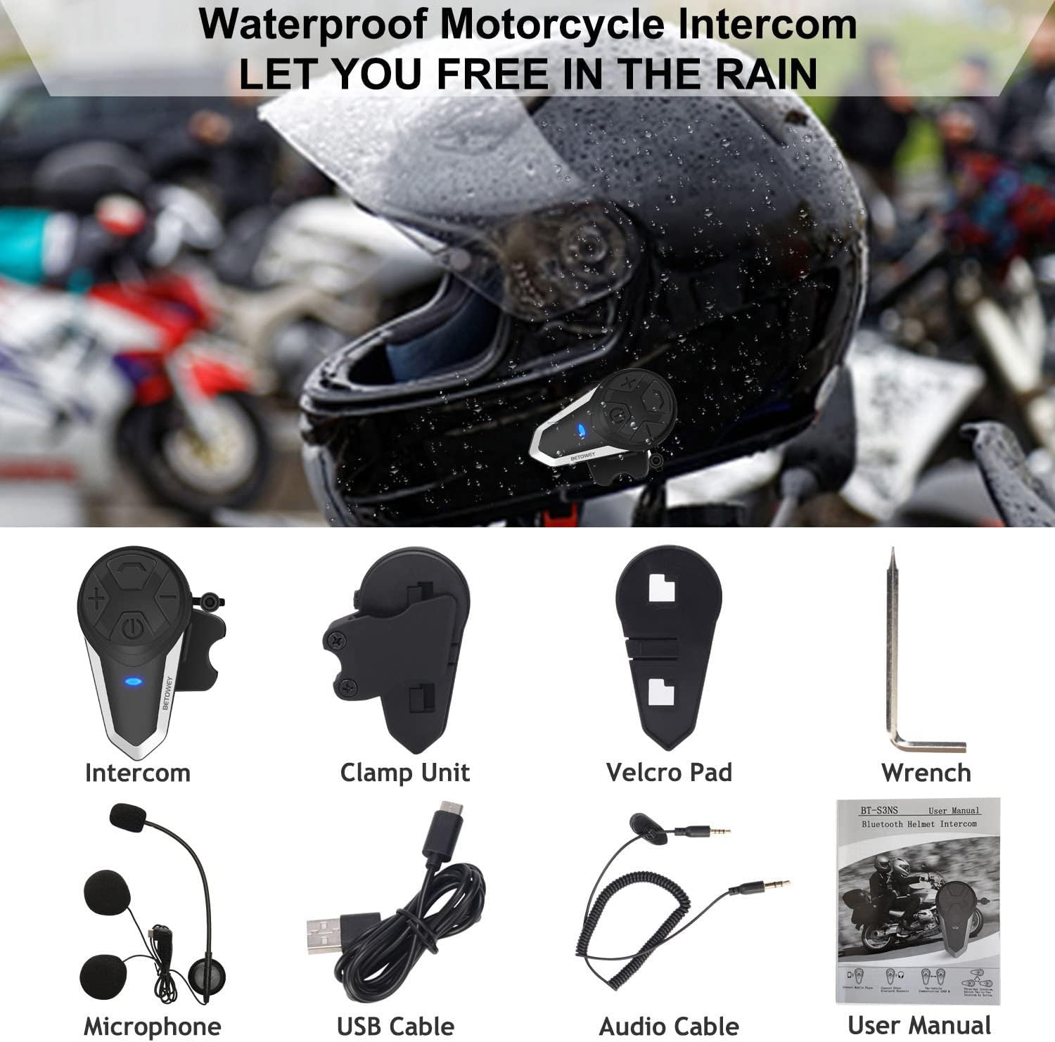 FODSPORTS BT-S3 Casque de moto Interphone 1000M sans FODSPORTS BT-S3 Casque de moto Interphone 1000M sans