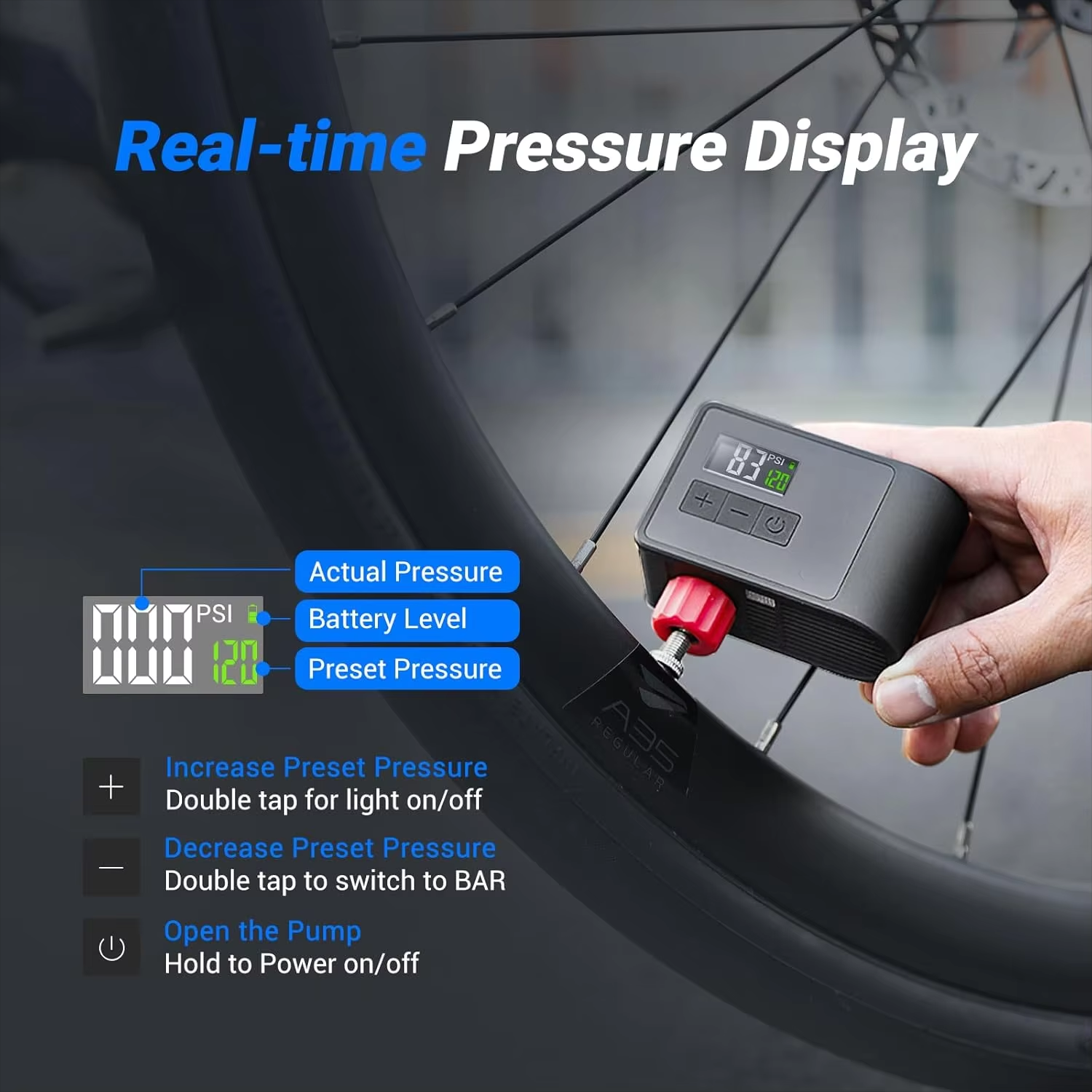 Mini Electric Bike Pump - Max 120 PSI, Auto Shut-Off Air Pump with Presta/Schrade