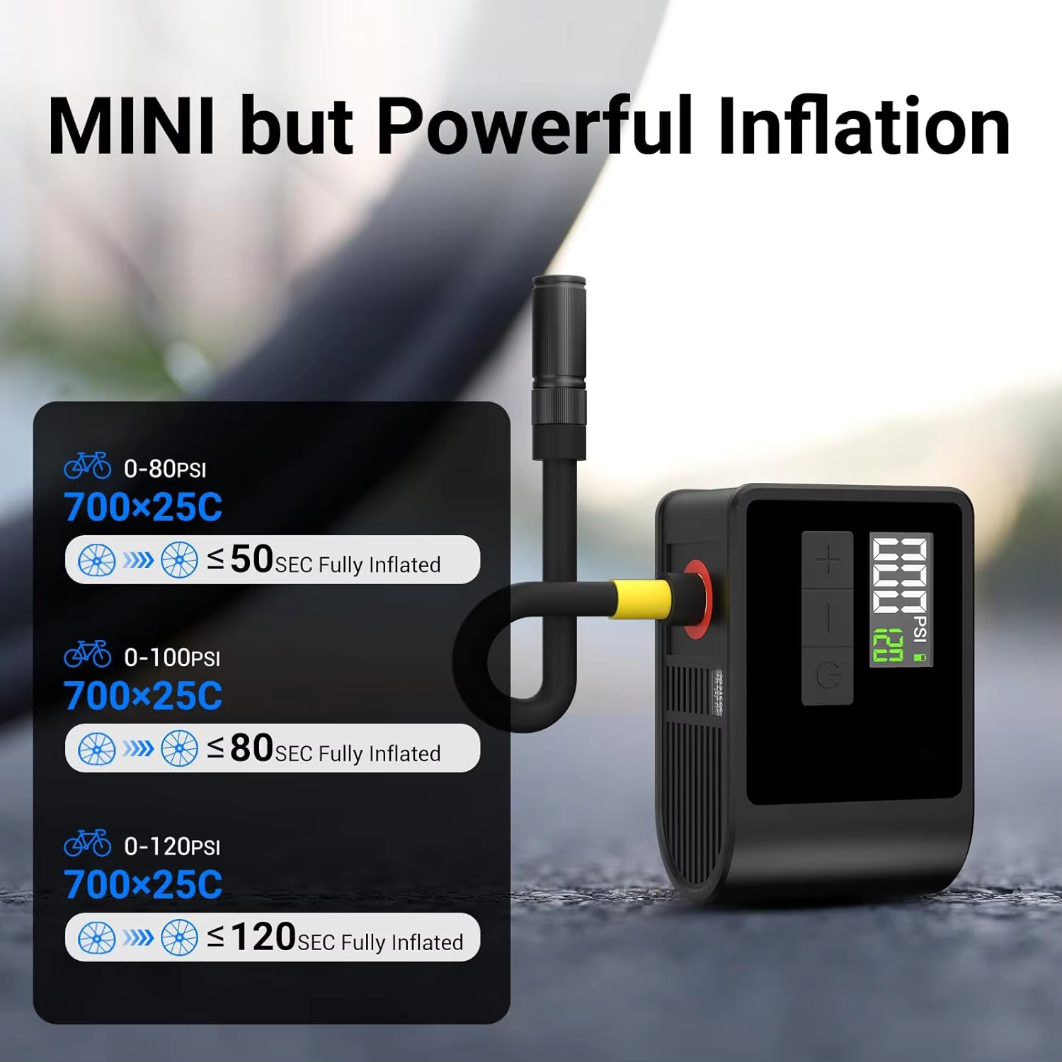 Mini Electric Bike Pump - Max 120 PSI, Auto Shut-Off Air Pump with Presta/Schrade